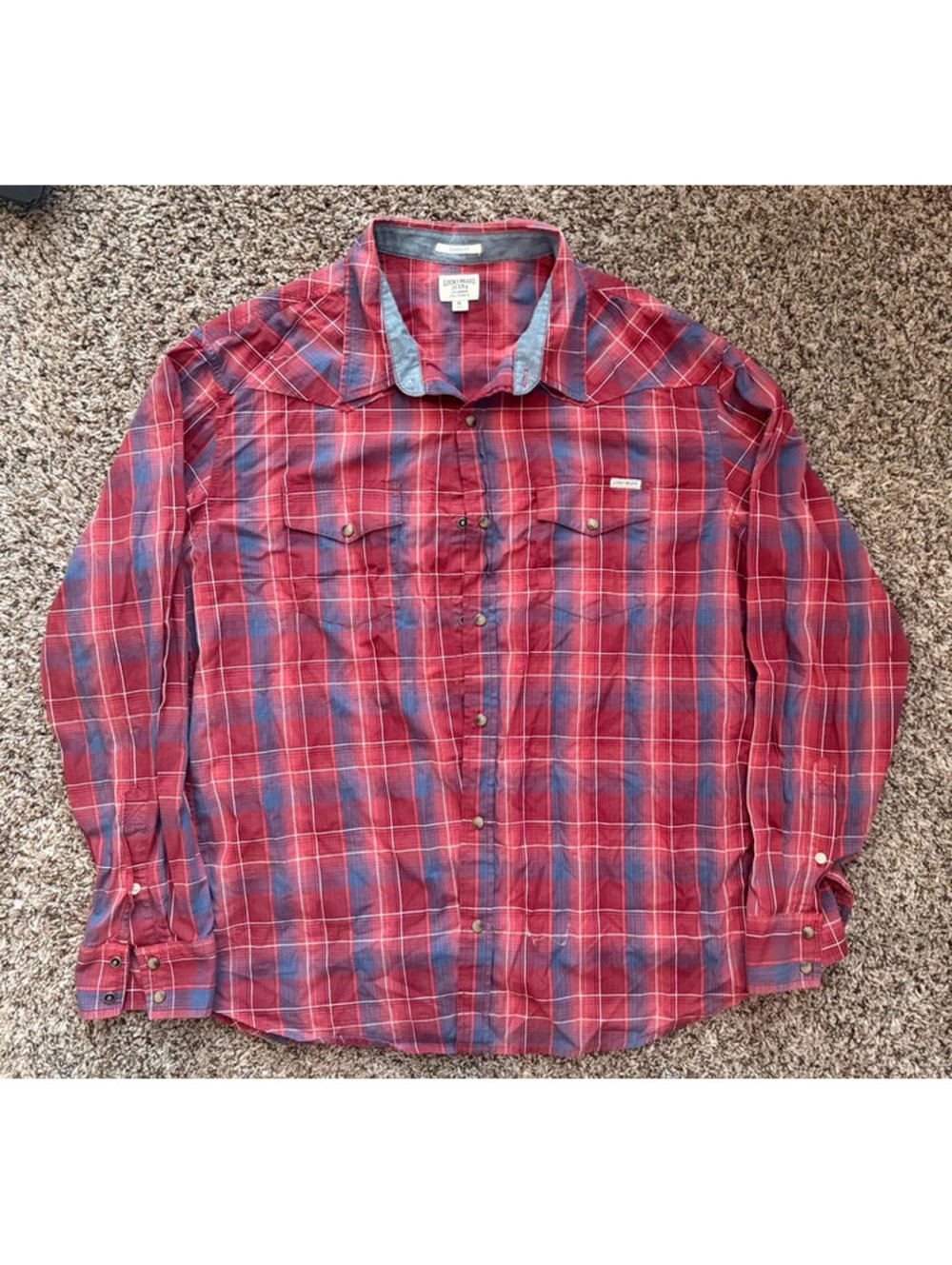 Lucky brand jeans western shirt plaid xl men pearl snap